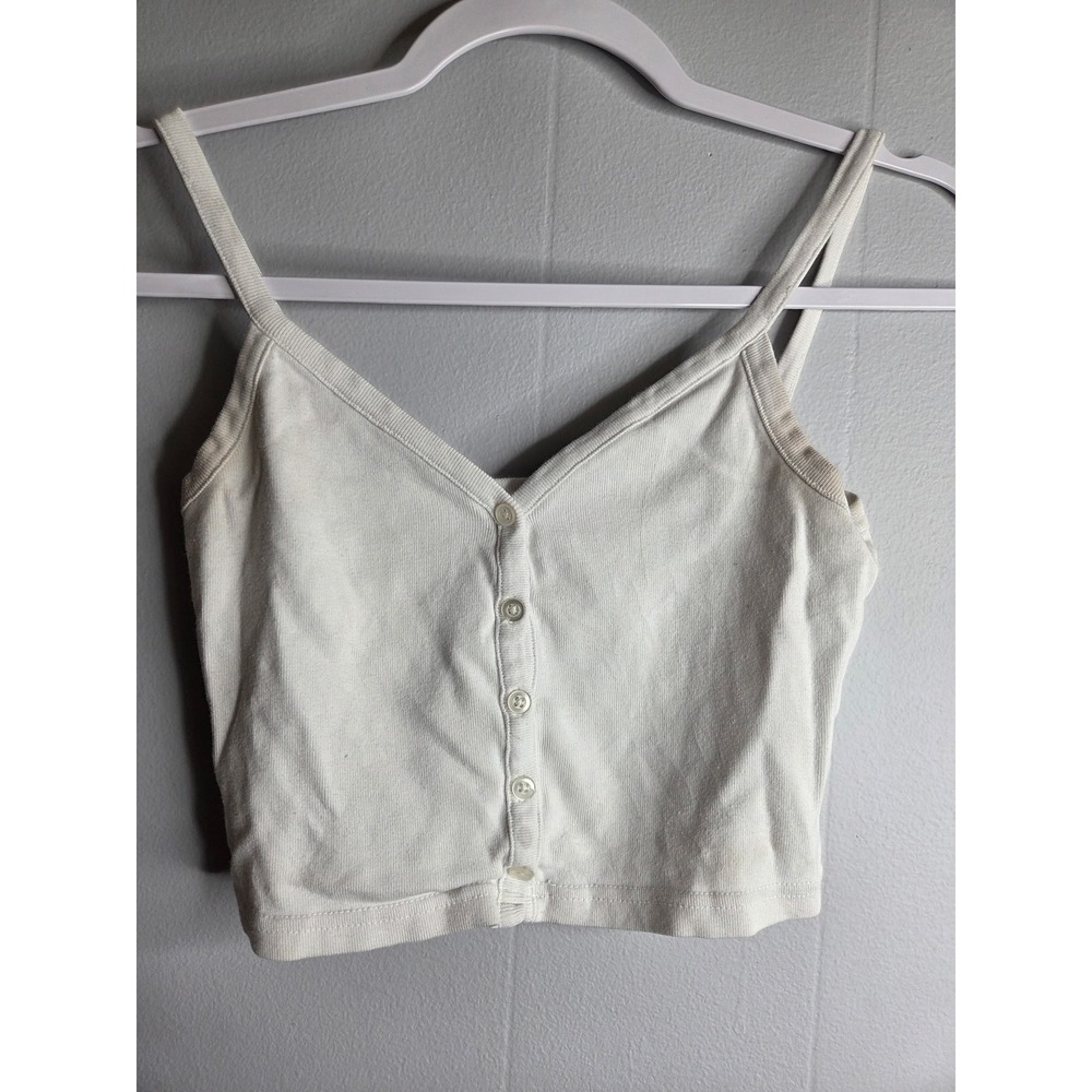 Brandy Melville White Ribbed Button Front Cropped Tank Camisole V-Neck One Size
